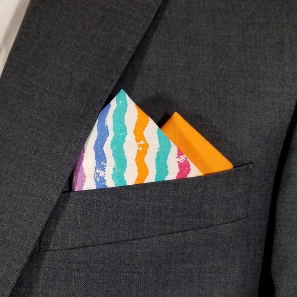 NEW - Contrasting Color 100% Cotton Pre-Folded Pocket Square Handkerchief Insert - Picture 2 of 8